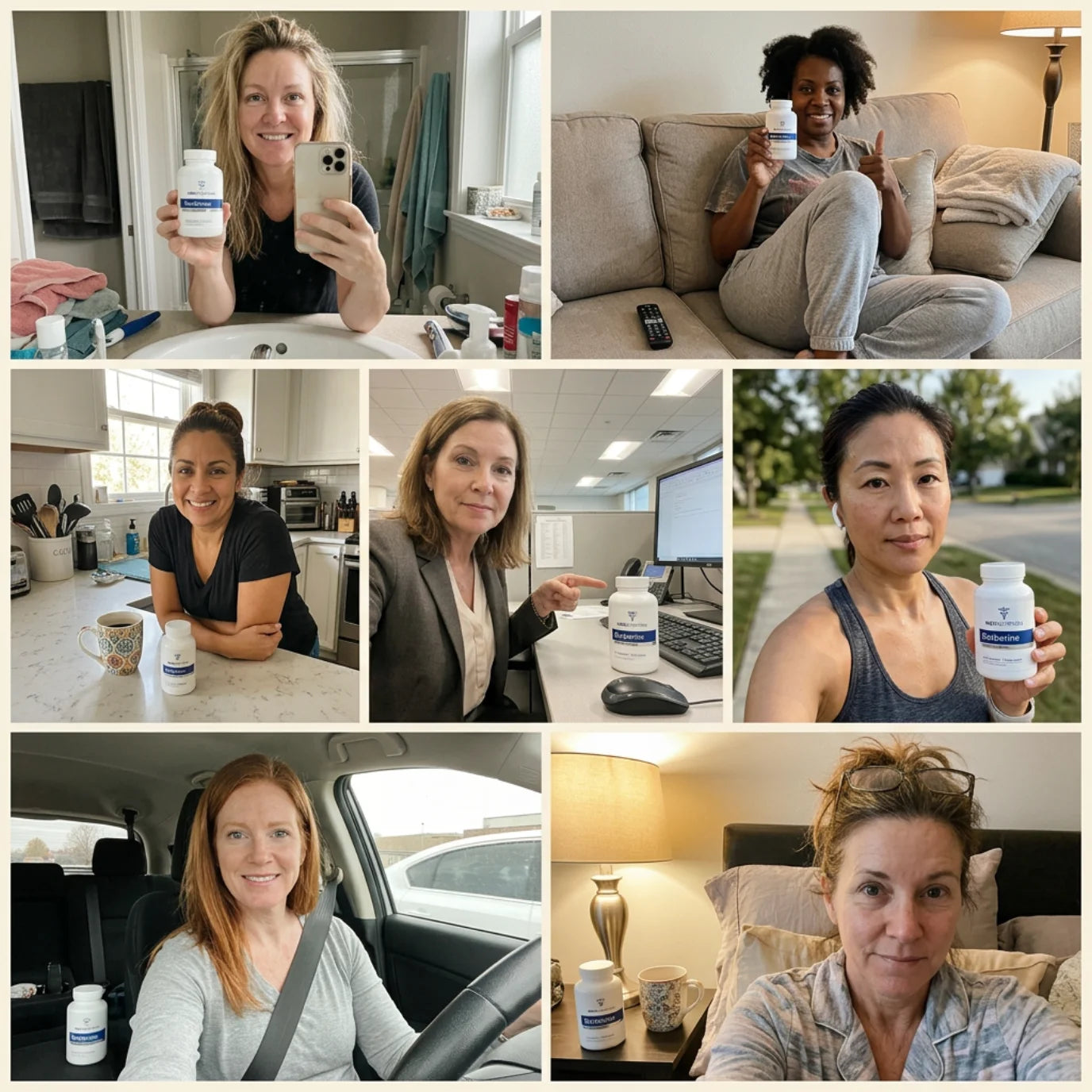 Grid of diverse women ages 40-55, all smiling confidently