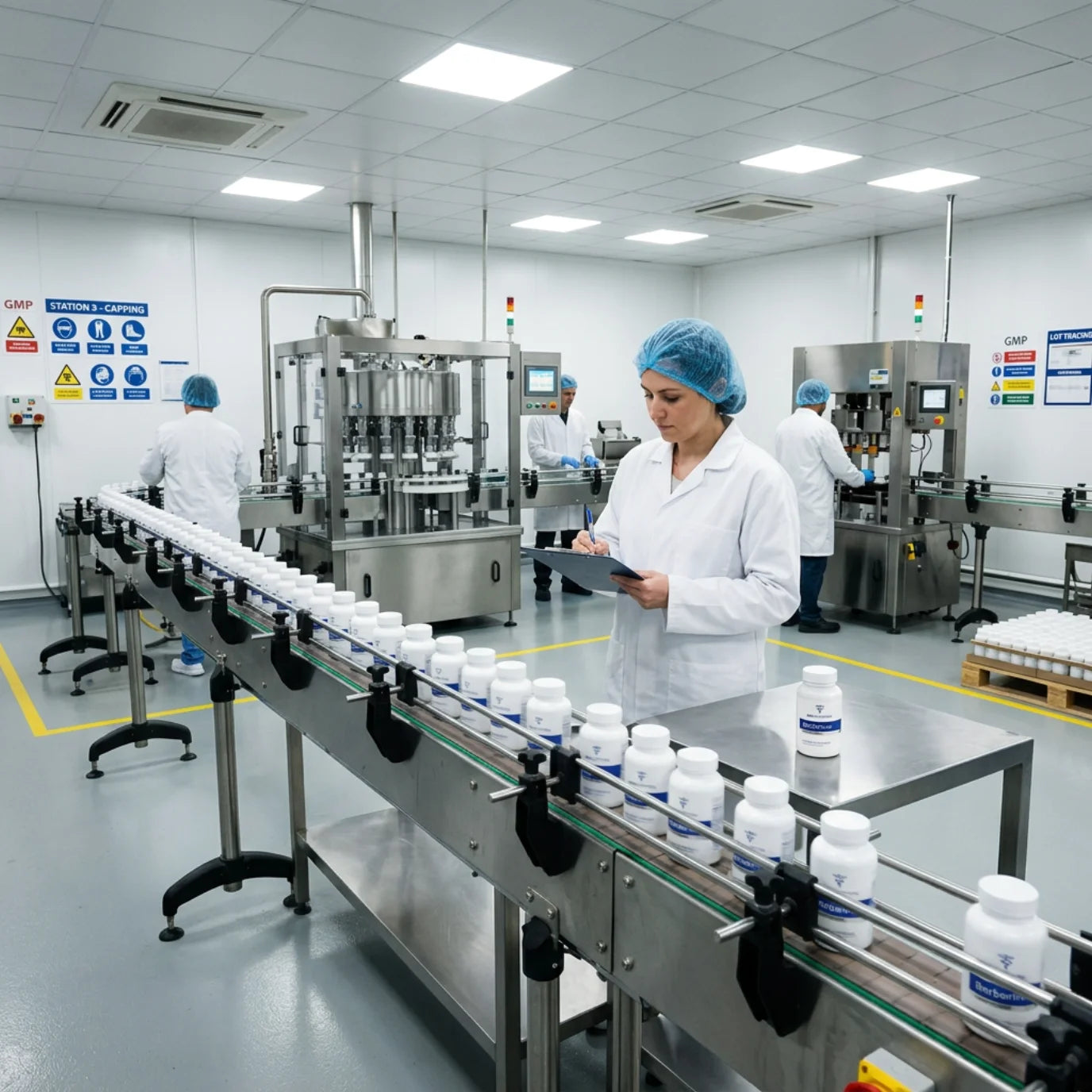 Modern manufacturing facility with quality certification badge