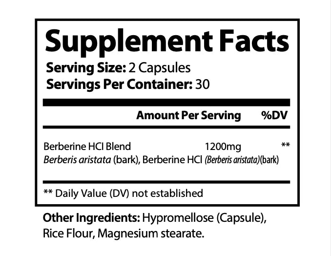 Meo Berberine Supplement Facts panel